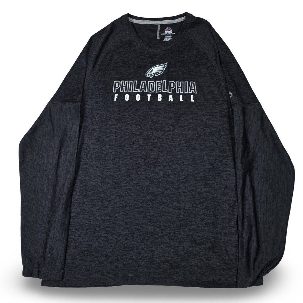 Philadelphia Eagles Majestic Cool Base Heathered Black Long Sleeve Shirt‎ Men XL
